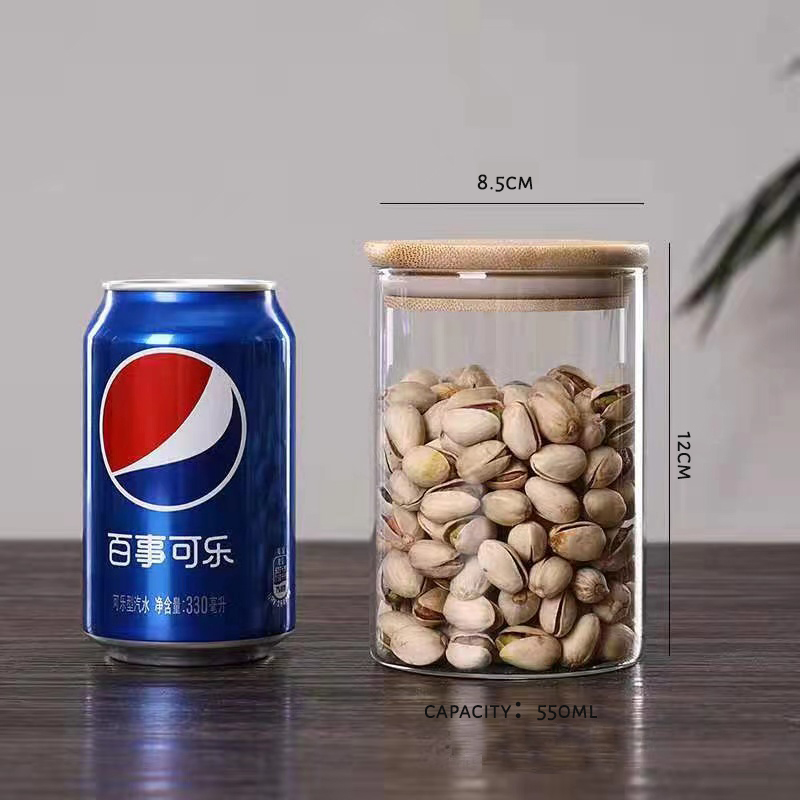 Airtight High Borosilicate Glass Jars Food Container Storage with Sealing Top Bamboo Lid
