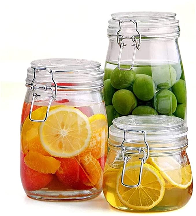 Airtight Hinged Lid Leak Proof Gasket Food Storage Canister Round Container Glass Storage Jars