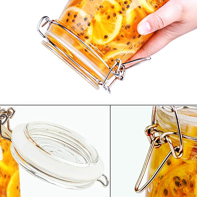 Airtight Hinged Lid Leak Proof Gasket Food Storage Canister Round Container Glass Storage Jars