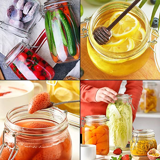 Airtight Hinged Lid Leak Proof Gasket Food Storage Canister Round Container Glass Storage Jars