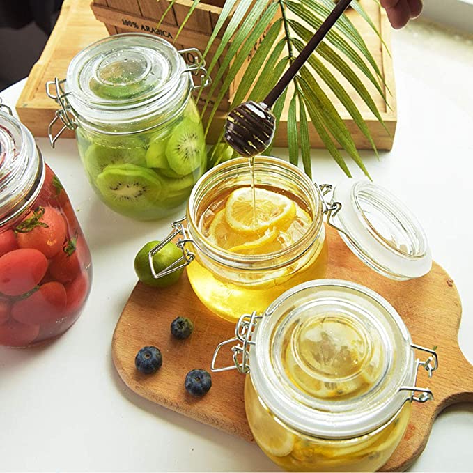 Airtight Hinged Lid Leak Proof Gasket Food Storage Canister Round Container Glass Storage Jars