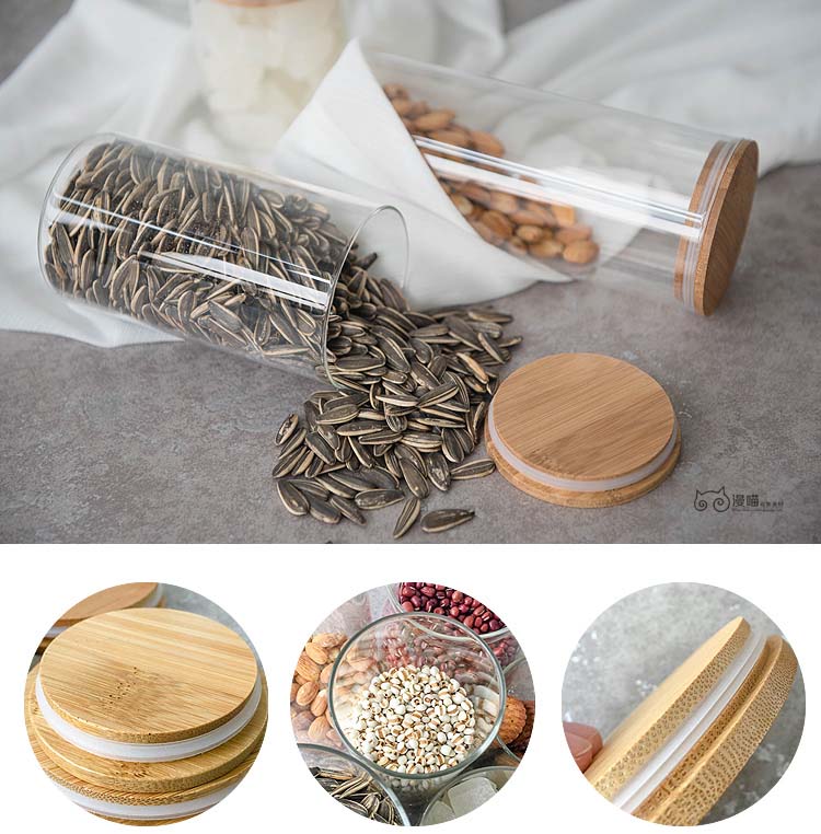 Airtight Jar Glass Storage Canisters Containers For Coffee,Kitchen Spices,Grains,Candy,Flour,sugar Borosilicate Jar Bamboo Lid