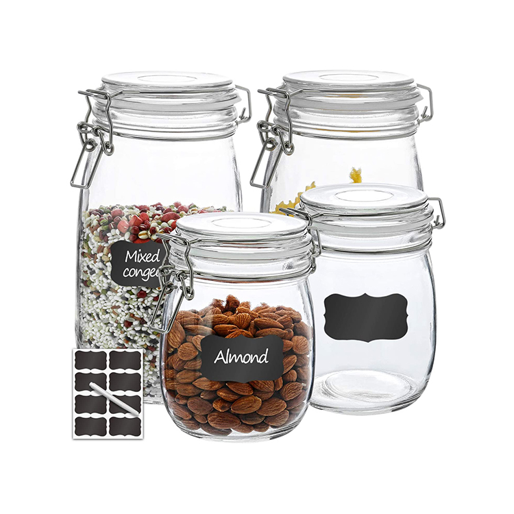Airtight Round Glass Canister Set with Wide Mouth Leak-Proof Fit for Cereal Food Storage