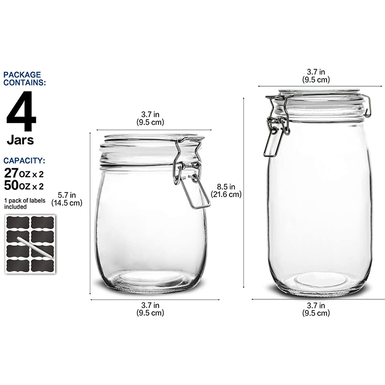 Airtight Round Glass Canister Set with Wide Mouth Leak-Proof Fit for Cereal Food Storage