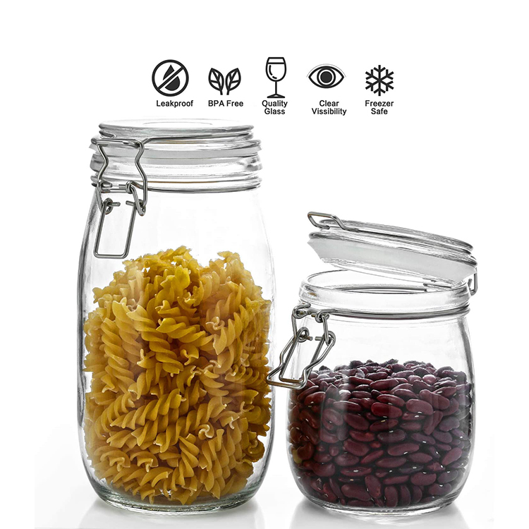 Airtight Round Glass Canister Set with Wide Mouth Leak-Proof Fit for Cereal Food Storage