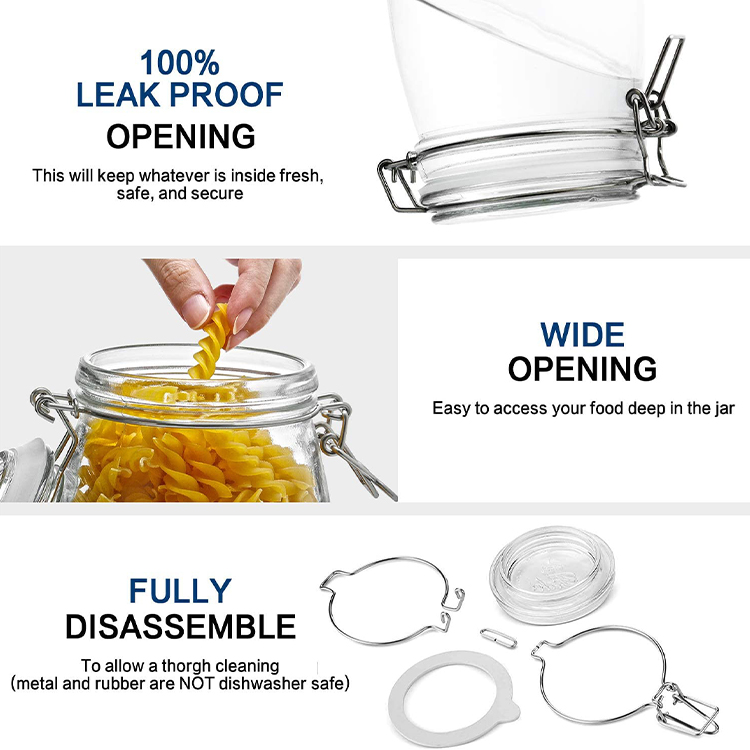 Airtight Round Glass Canister Set with Wide Mouth Leak-Proof Fit for Cereal Food Storage