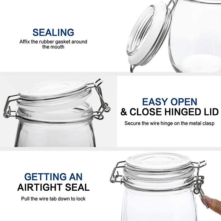 Airtight Round Glass Canister Set with Wide Mouth Leak-Proof Fit for Cereal Food Storage