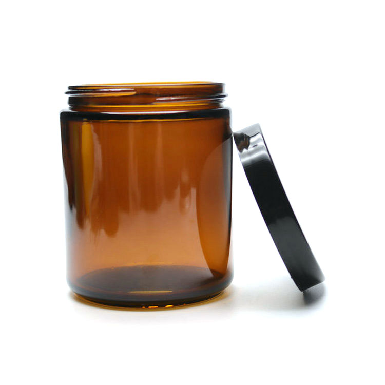 Airtight Smell Proof Amber Glass Large Straight Sided Jar - 9 oz / 270 ml