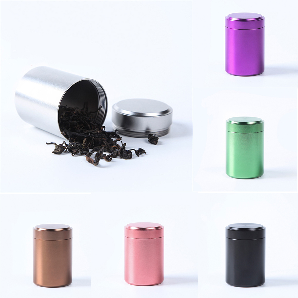 Airtight Smell Proof Container Aluminum Colorful Herb Stash Tea Jar Sealed Can Pretty Hot Ceramic Smoking Pipe Herb Grinder