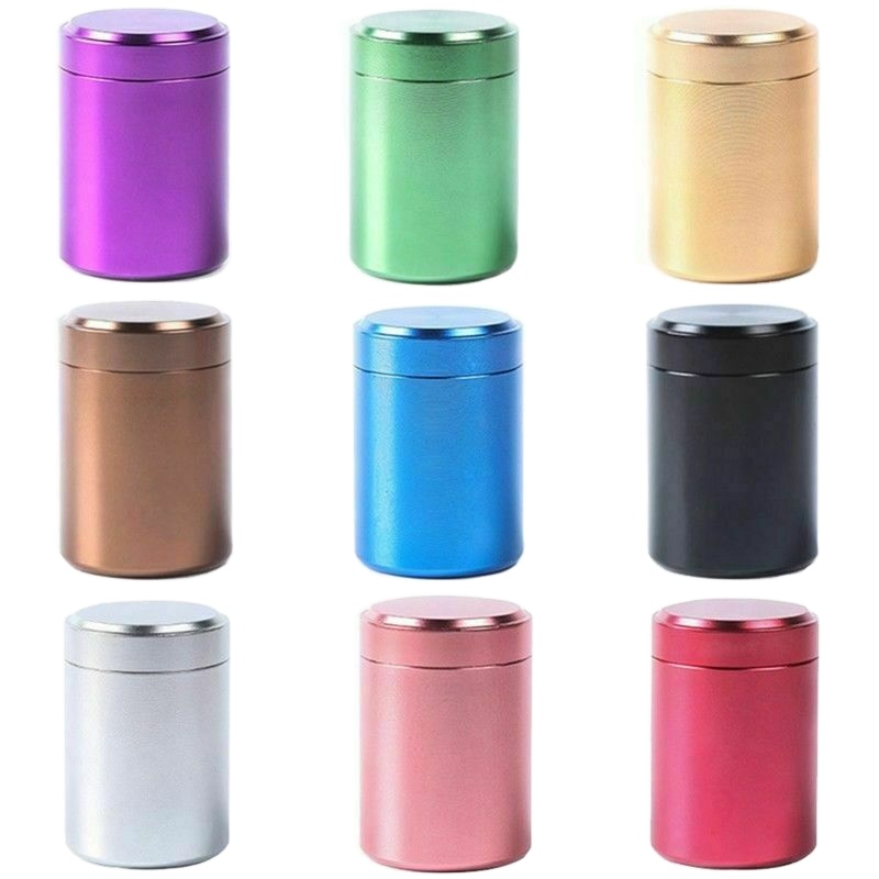 Airtight Smell Proof Container Aluminum Colorful Herb Stash Tea Jar Sealed Can Pretty Hot Ceramic Smoking Pipe Herb Grinder