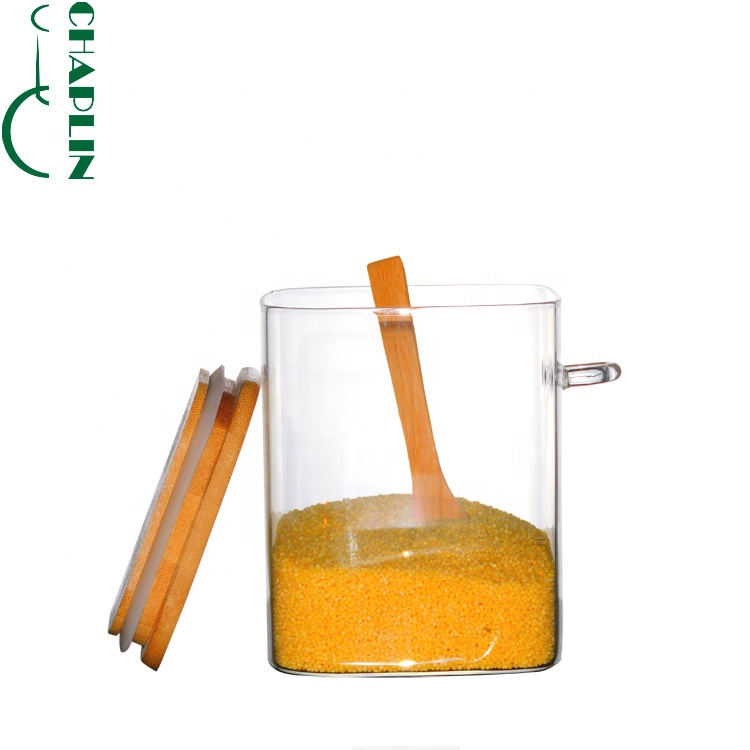 Airtight Square Glass Storage Jar Smell Proof Pop Top Weed Container Cover Packaging Food with spoon