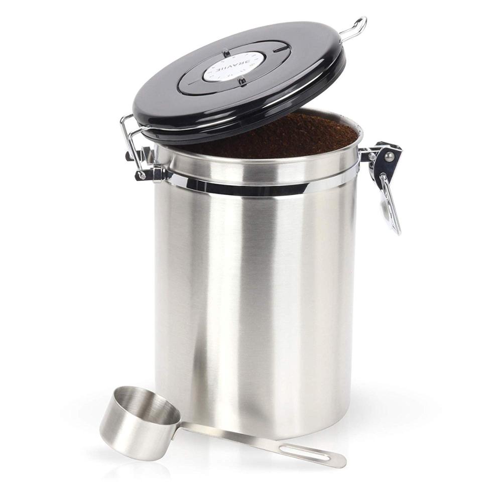 Airtight Stainless Steel Coffee Storage Vacuum Kitchen Food Storage Canisters with Spoon