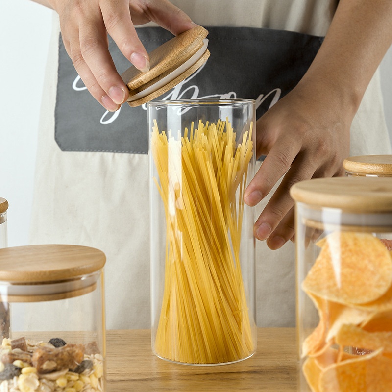 Airtight Storage Spice Kitchen Clear Cork Cookie Coffee Fancy Tube Cylinder Glass Jar Food Grade