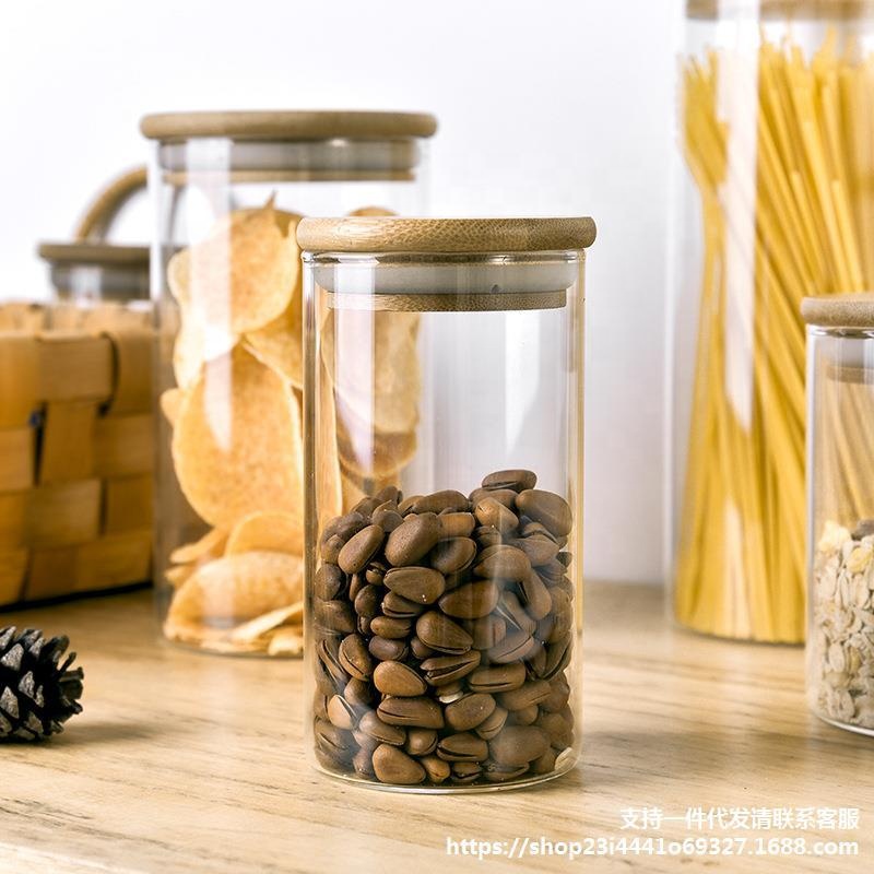Airtight Storage Spice Kitchen Clear Cork Cookie Coffee Fancy Tube Cylinder Glass Jar Food Grade