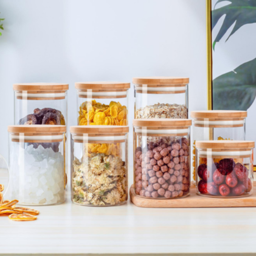 Airtight Tea Tin Canister Canisters Glass Storage Jar With Bamboo Lid Packaging for Tea Wholesale