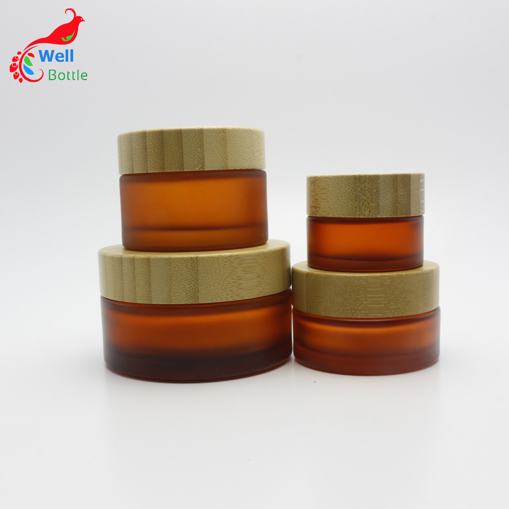 Airtight Wooden cosmetic packaging matte amber 50g empty glass jar with bamboo top J136E