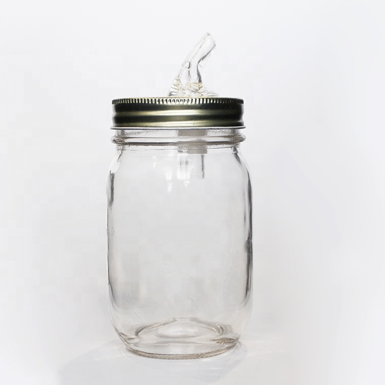 Airtight beverage container clear 24oz glass mason jar for smoothies moonshine packaging with pouring lid