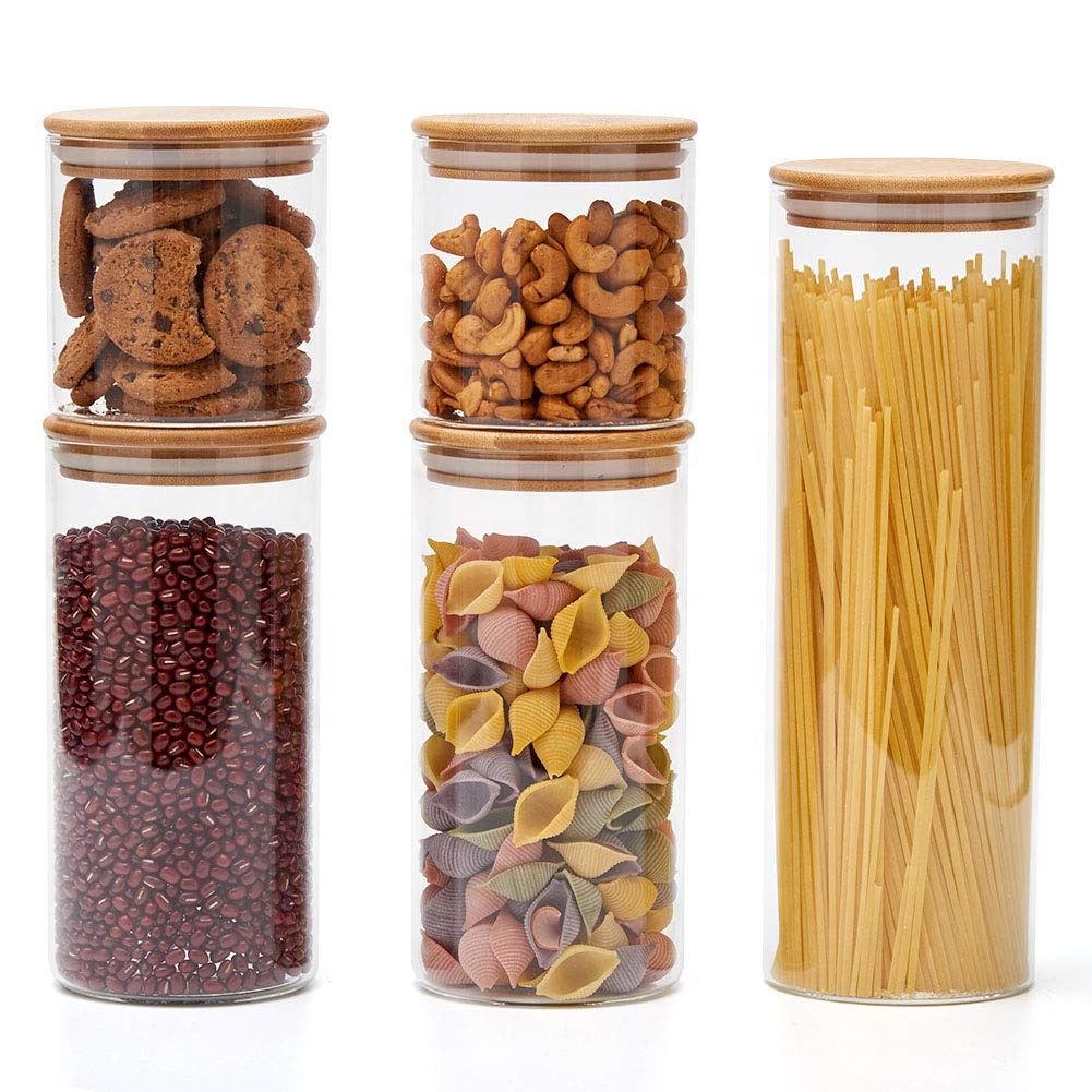 Airtight borosilcate food storage glass jars canister set with bamboo lid