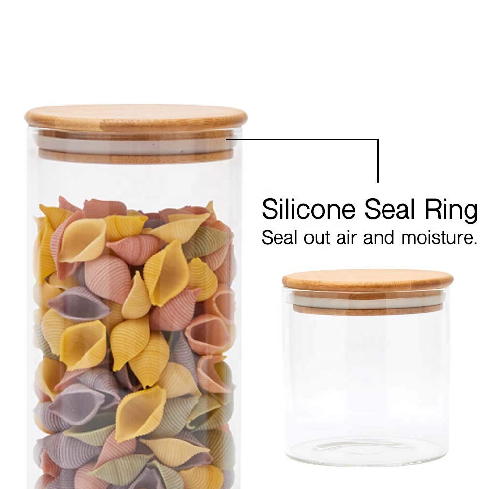 Airtight borosilcate food storage glass jars canister set with bamboo lid