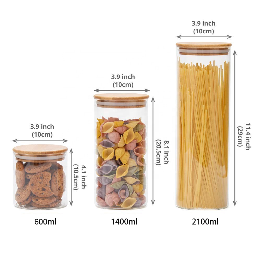 Airtight borosilcate food storage glass jars canister set with bamboo lid