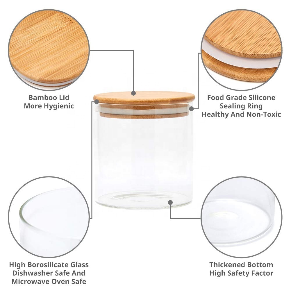 Airtight borosilcate food storage glass jars canister set with bamboo lid
