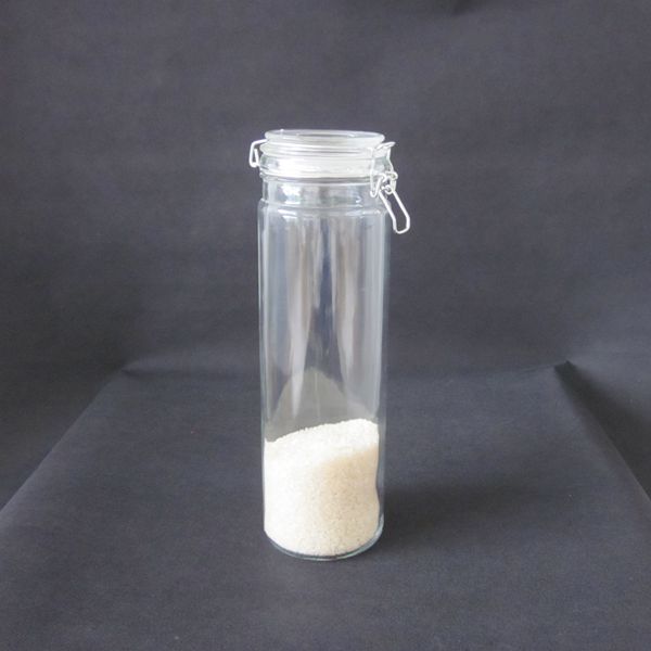 Airtight clear glass storage jars with glass clamp lids