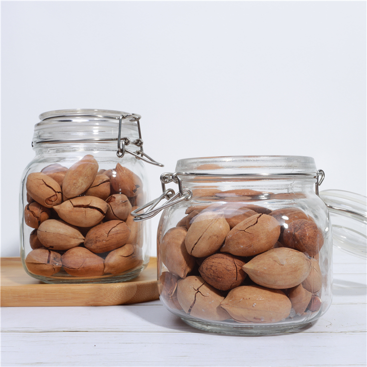 Airtight cylinder shape mix sizes kitchen glass storage jar with buckle lid