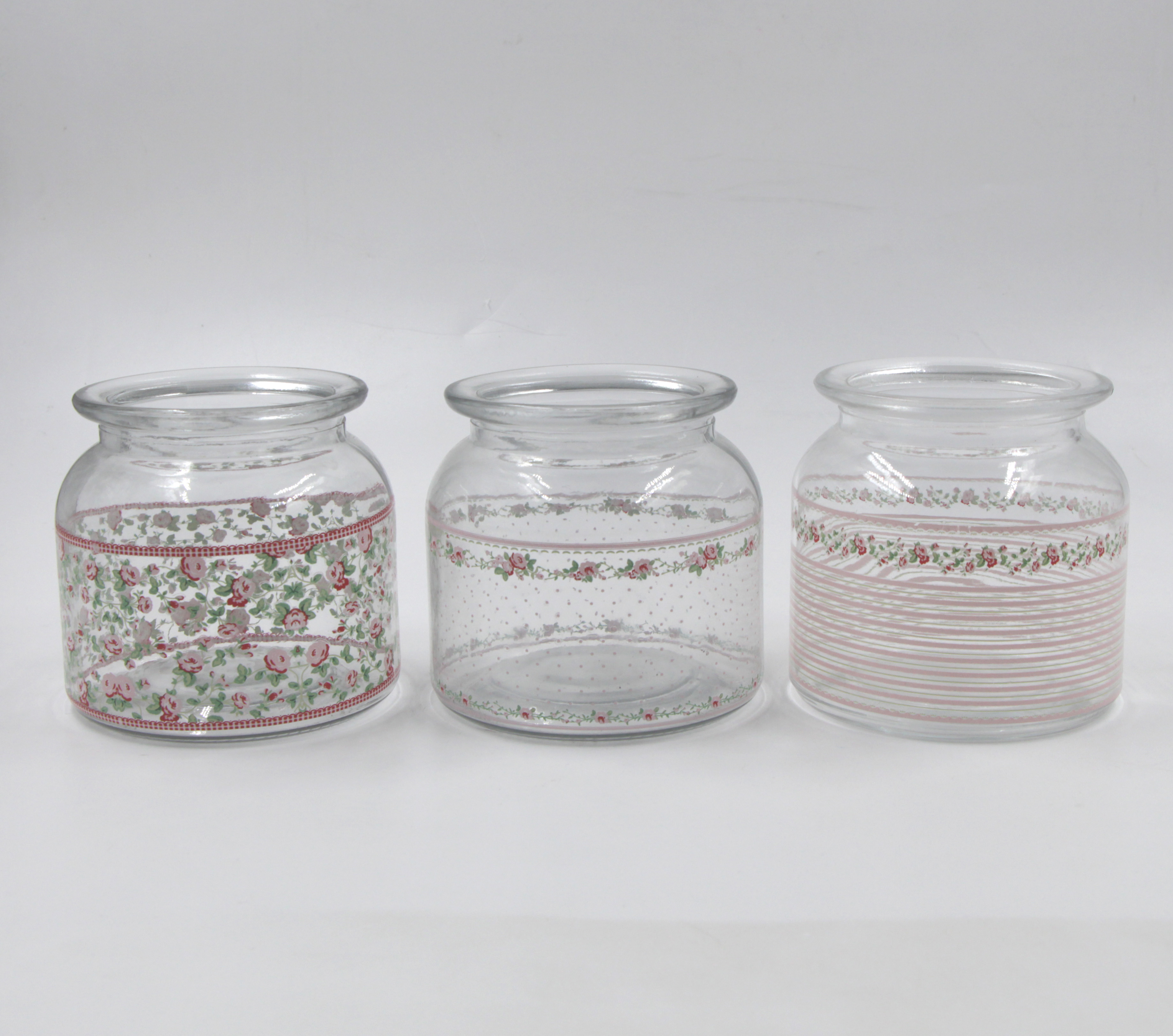 Airtight hot-selling 650ml round glass canister with glass lids with pattern