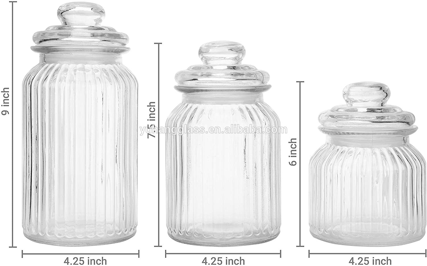 Airtight hot-selling 650ml round glass canister with glass lids with pattern