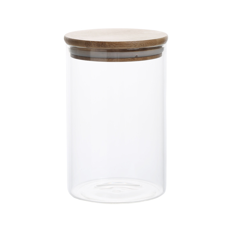 Airtight round bamboo lid glass jar pasta glass container with wood lid