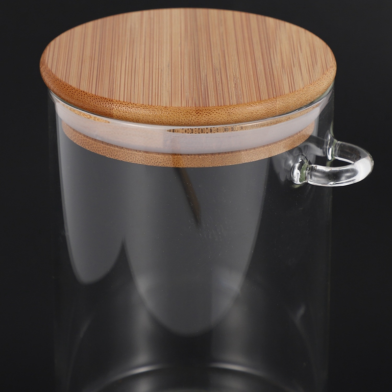 Airtight round shape glass food storage jars with bamboo lid and wooden spoon