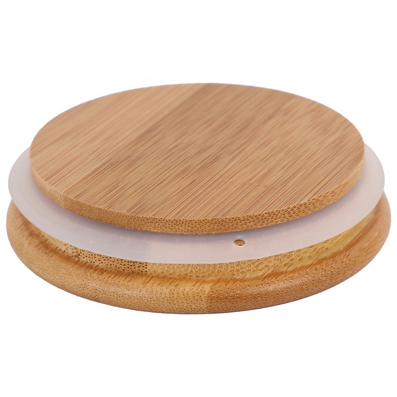 Airtight round shape glass food storage jars with bamboo lid and wooden spoon