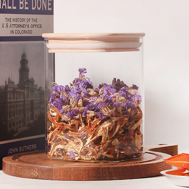 Airtight square shape mix size kitchen glass storage jar with bamboo lid
