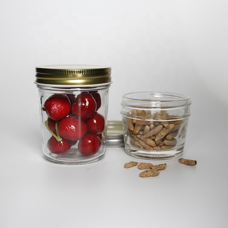 Airtight wide mouth 4oz 8oz pickles canning quilted taper mason jars glass for jam sauce packaging