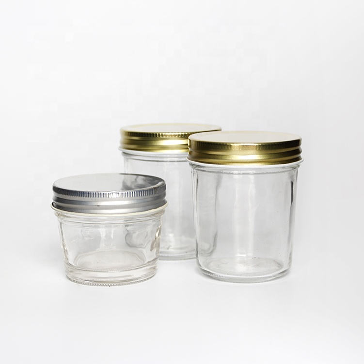 Airtight wide mouth 4oz 8oz pickles canning quilted taper mason jars glass for jam sauce packaging
