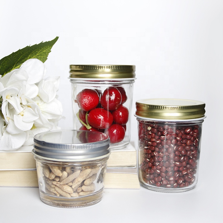 Airtight wide mouth 4oz 8oz pickles canning quilted taper mason jars glass for jam sauce packaging