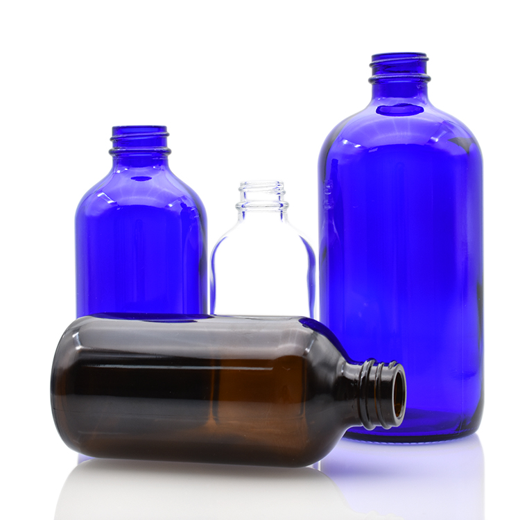 Alibaba China clear blue amber 4oz 1L 16oz boston round glass bottle with trigger spray cap