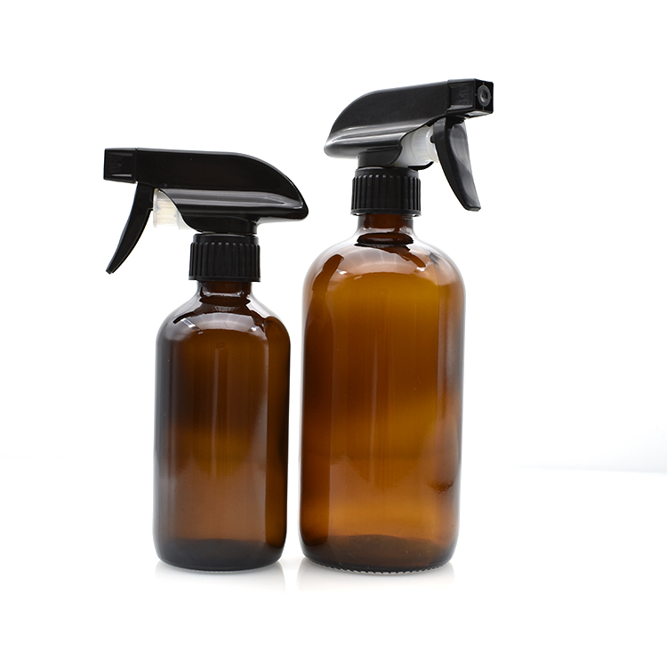 Alibaba China clear blue amber 4oz 1L 16oz boston round glass bottle with trigger spray cap