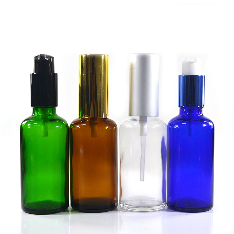 Alibaba china supply 50 ml 100ml clear amber blue green glass spray bottles for face cosmetic lotion