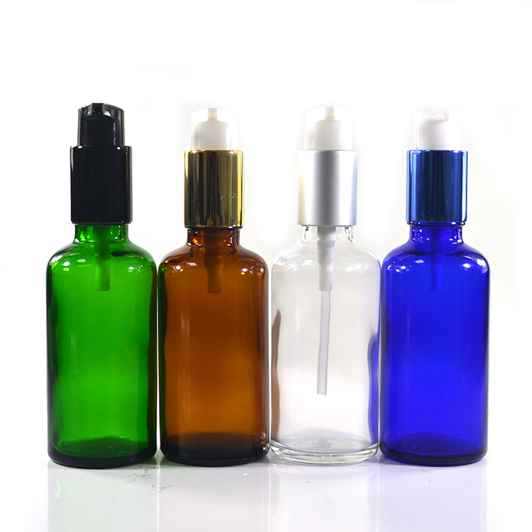 Alibaba china supply 50 ml 100ml clear amber blue green glass spray bottles for face cosmetic lotion