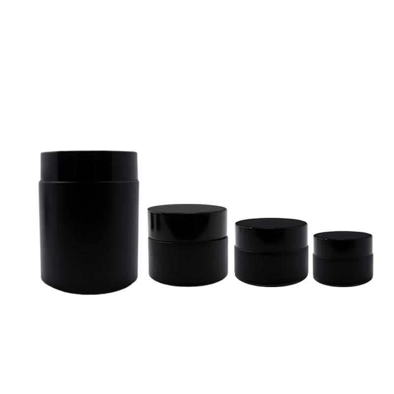 All matte black flat shoulder 15g 30g 50g 100g glass cosmetic jar 30ml 60ml glass lotion bottle