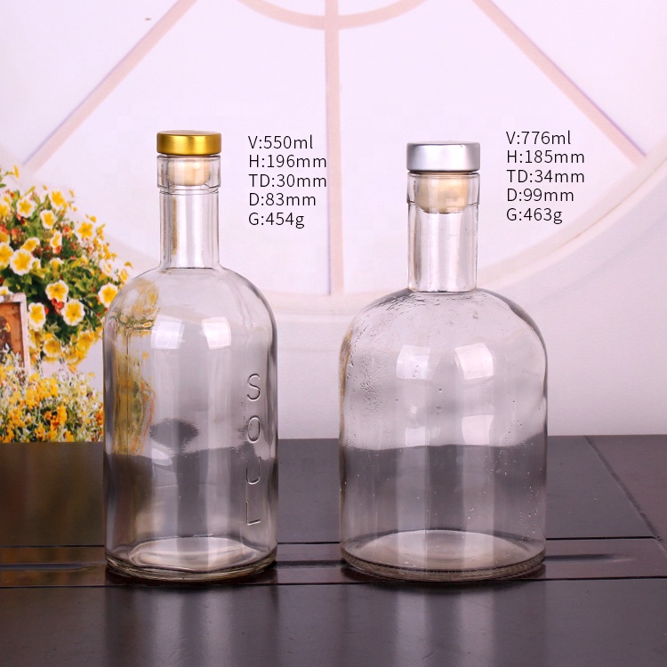 All size available glass vodka bottle rum glass bottle with cork