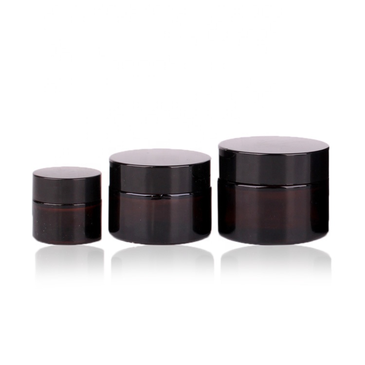 All sizes in stock amber glass cream jar with plastic cap
