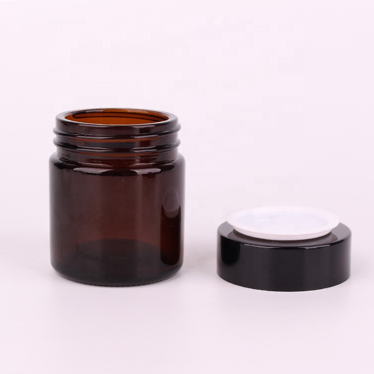 All sizes in stock amber glass cream jar with plastic cap