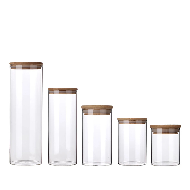 All sizes wooden cap round clear glass jars Weed packaging bottle with cork