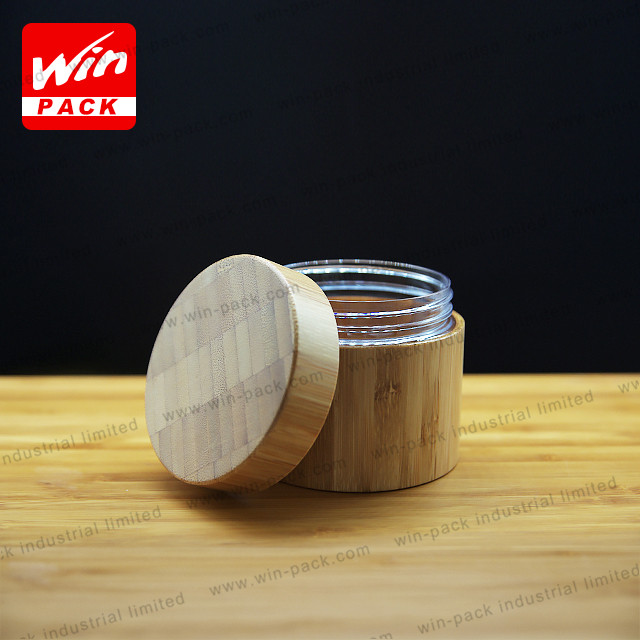 All wrapped bamboo jar clear glass inner cream jar with bamboo twist off cap