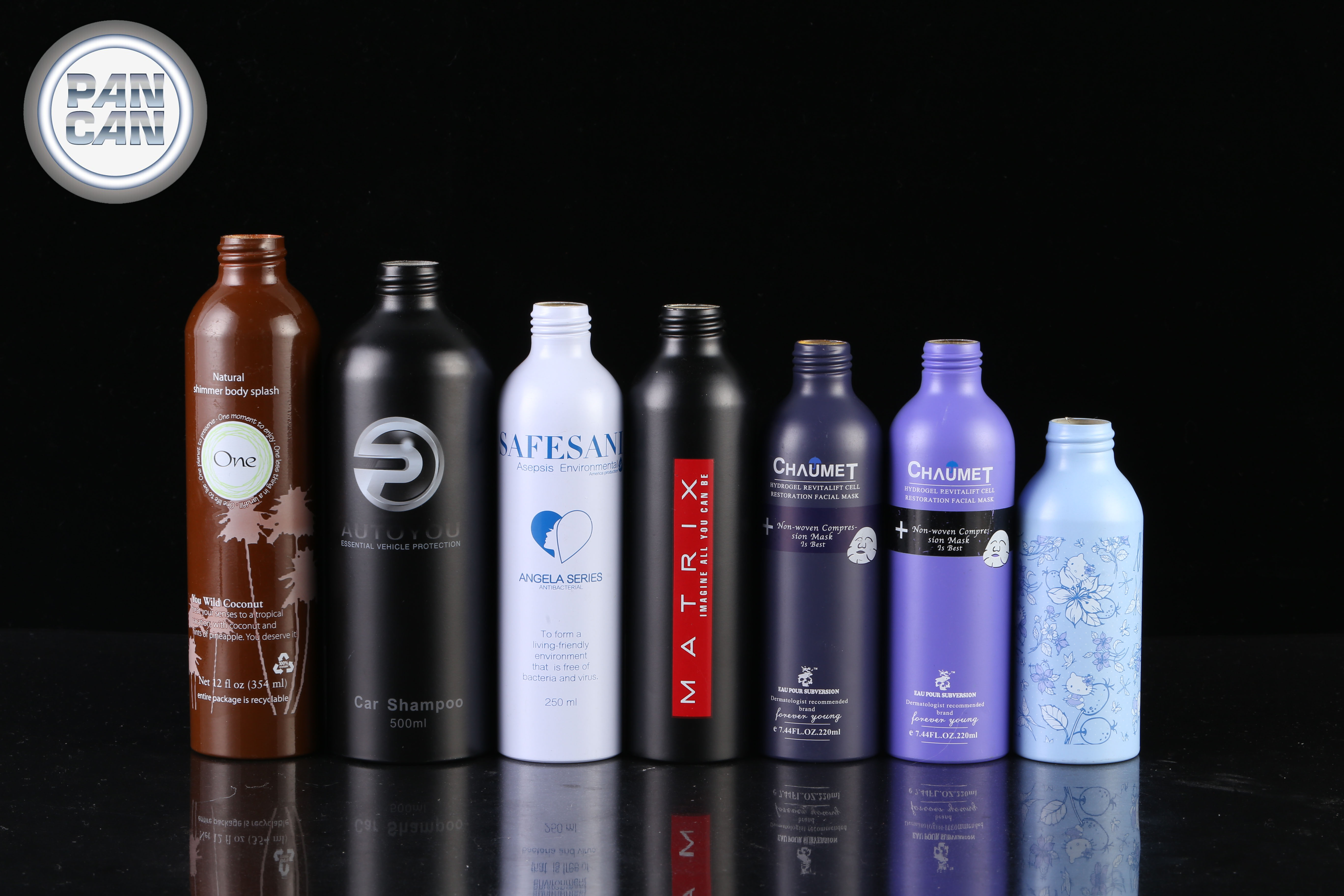 Aluminium Bottle Colour Spray Bottle 300ml 400ml 500ml Aluminum Shampoo Personal Care Cap with Brush Offset Printing