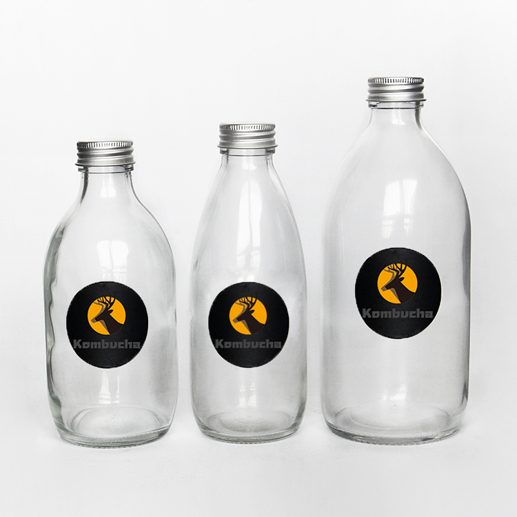 Aluminium Lid 10oz Empty Round 300ml Glass Bottle Juice With Custom Label Sticker