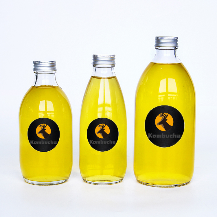 Aluminium Lid 10oz Empty Round 300ml Glass Bottle Juice With Custom Label Sticker