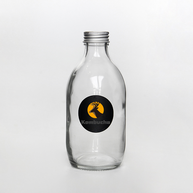 Aluminium Lid 10oz Empty Round 300ml Glass Bottle Juice With Custom Label Sticker
